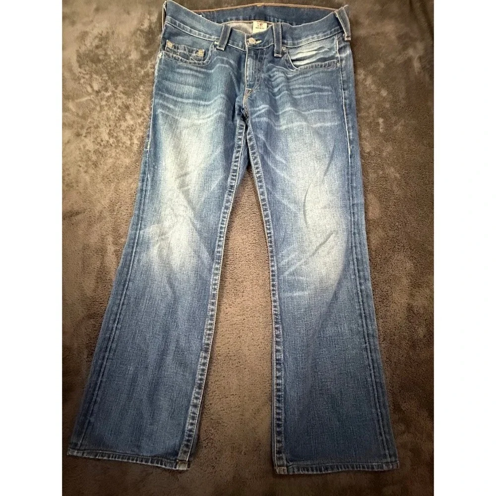 True Religion Mens Bobby Jeans Medium Wash Denim Horseshoe Stitching Blue 36x31‎